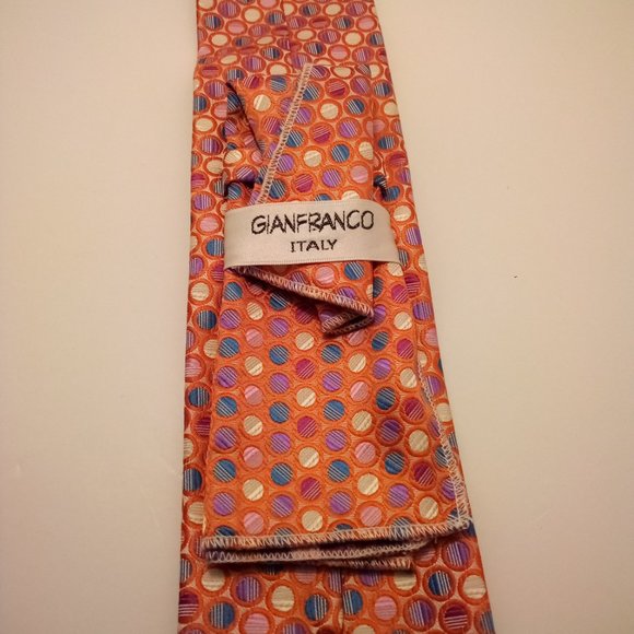 Gianfranco Italy Polka dots w/pocket hanky multi-color micro fiber hand made tie - Picture 4 of 6